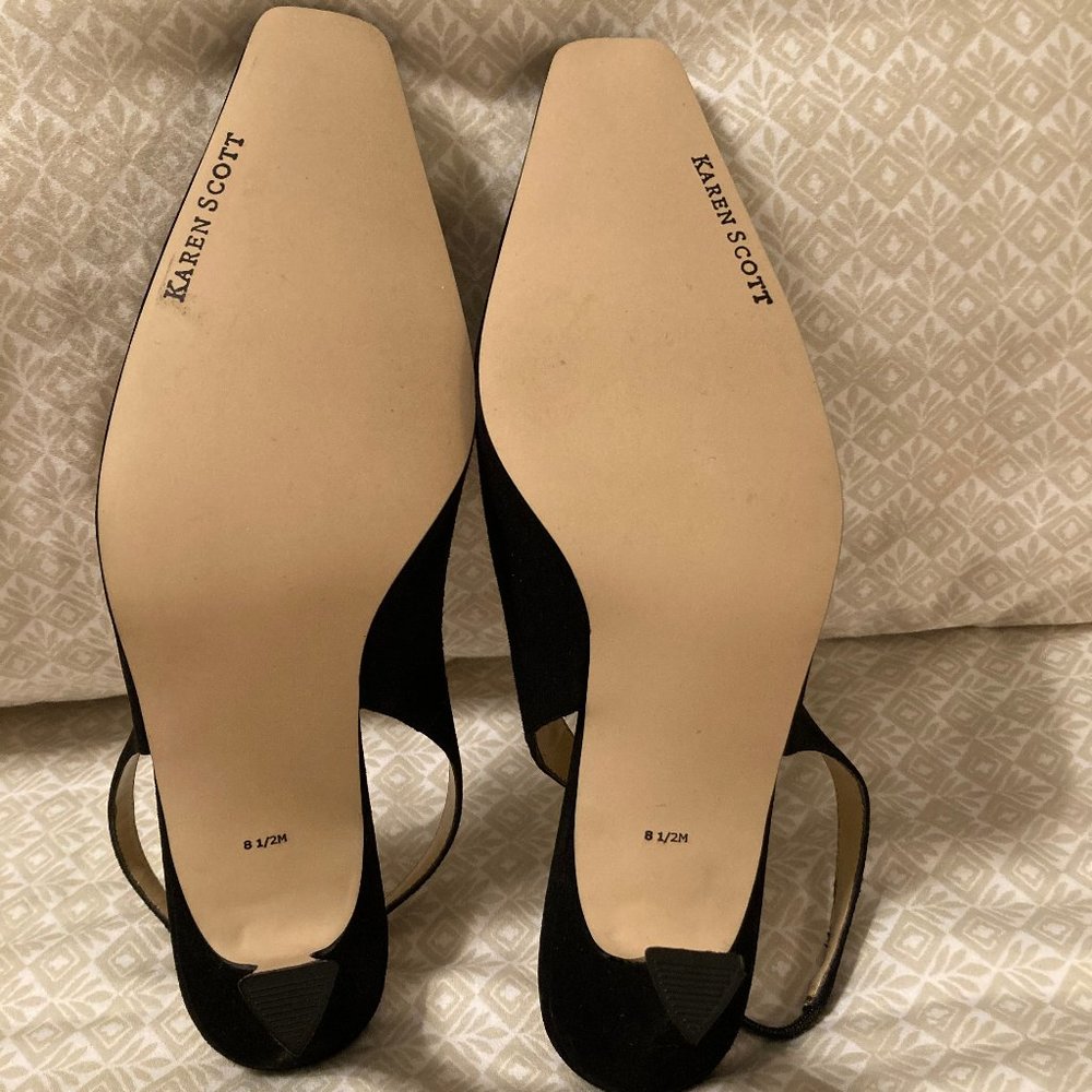 Black Suede Sling-backs Square Toe Karen Scott NWOB Size 8.5M - Picture 11 of 13